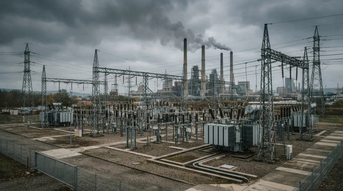 Poste électrique haute tension à proximité d’une zone industrielle